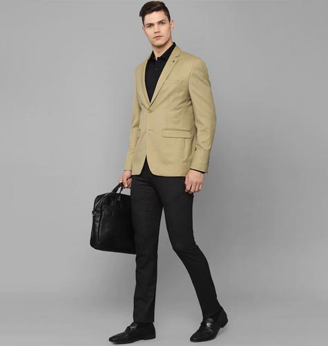 Men Khaki Solid Single Breasted Slim-Fit Blazer